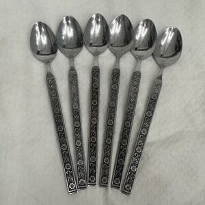 Lot / 6 Gold Standard Night Blossom 7" Iced Tea Spoons Teaspoons Stainless Japan